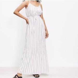 LOFT NWT Shimmer Stripe Tie Back Maxi Dress - Whisper White - Size S